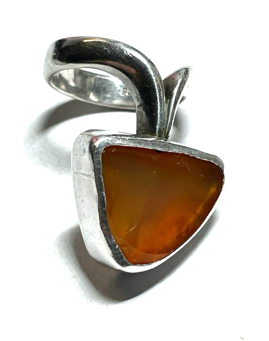 Massiver ausgefallener 925 Silberring mit Feueropal Unikat Ø 17 mm RG 547