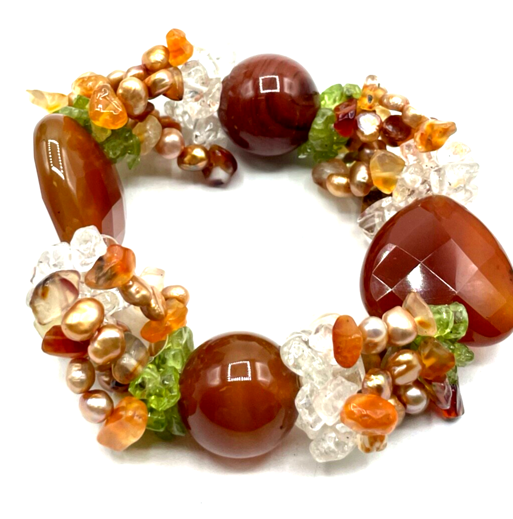 Attraktives SWZ Perlen Peridot Achat Karneol Armband dehnbar B 24 mm neuwertig2