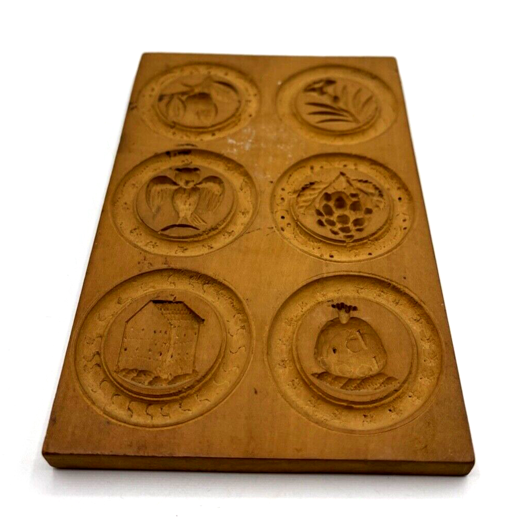 Antik Holzmodel Springerle Model Backform feine Holz Handarbeit 6 runde Motive2