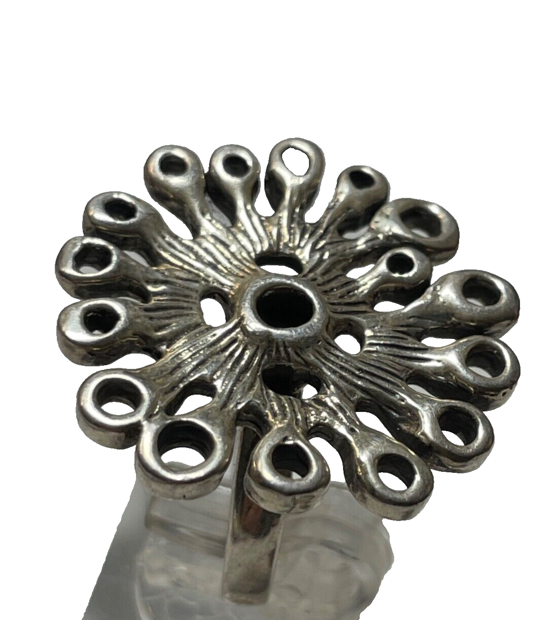 Vintage solider 925 Silber Ring Blüte Muster Ø 17 mm RG 53 Handarbeit gepflegt1