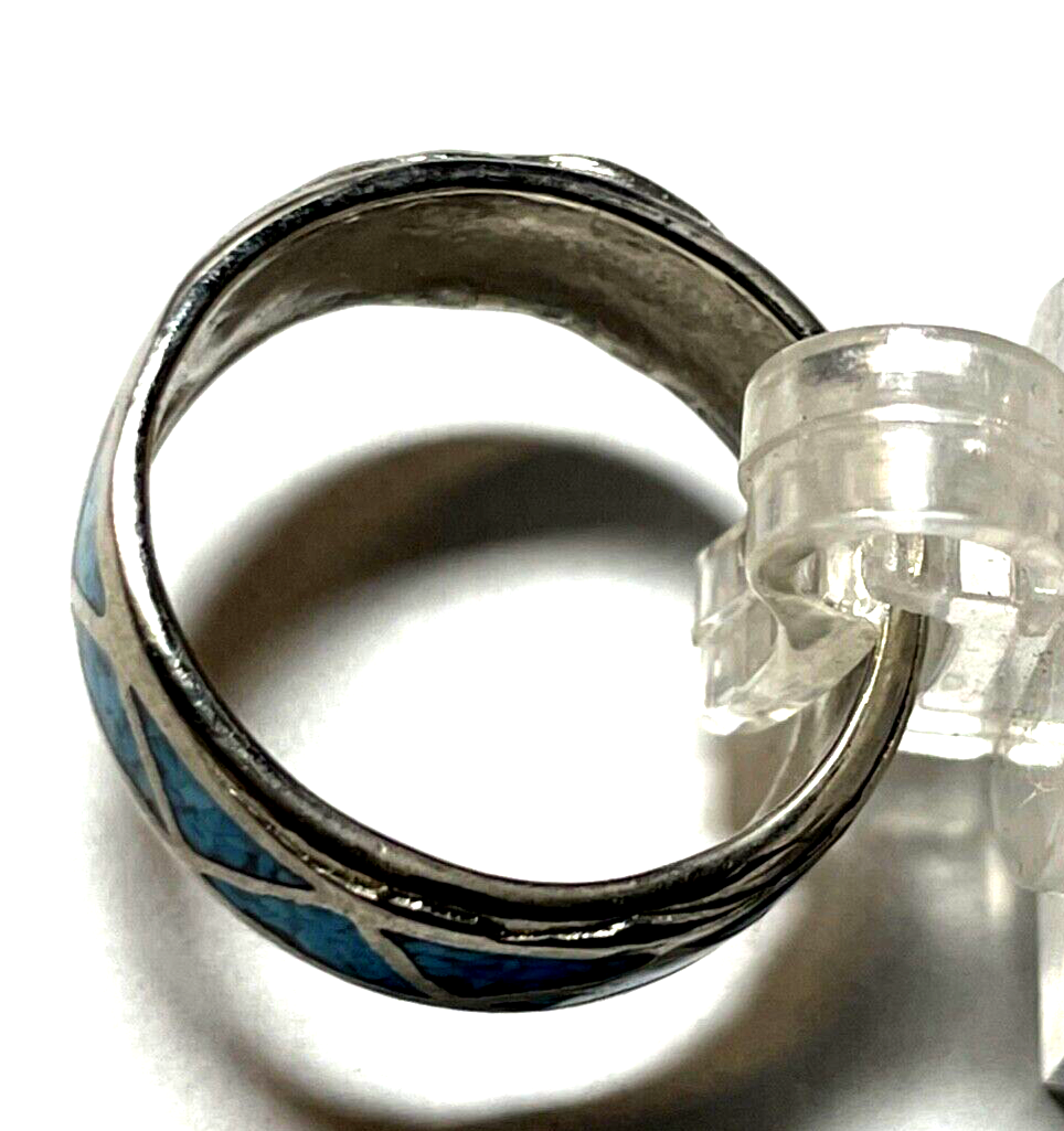 Aparter vintage unisex Bandring 925 Silber Ring mit Türkis Mosaik Ø 17,5mm RG 554