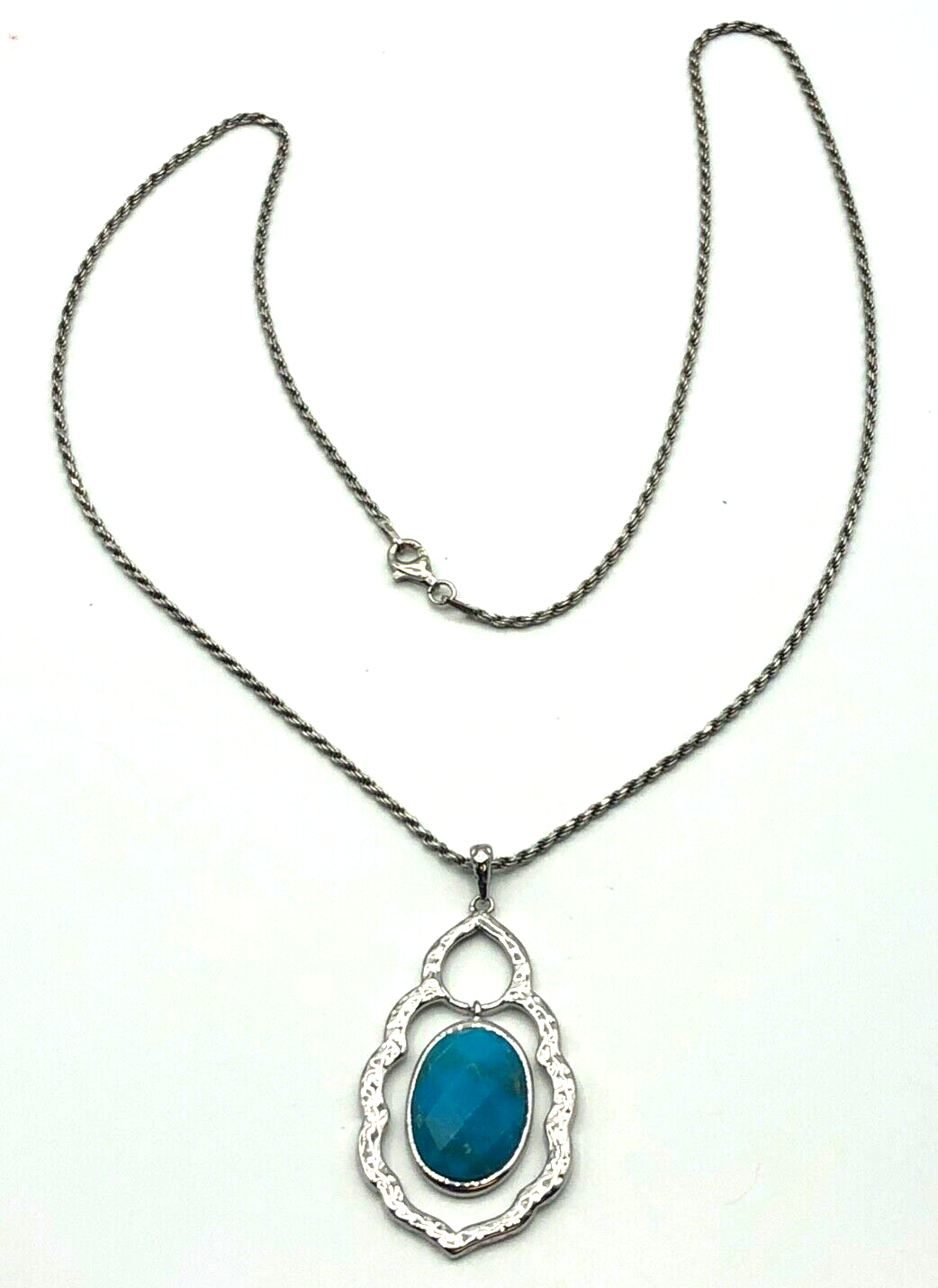Gr. moderner 925 Silber Anhänger facettierter Türkis + solide Silber Kordelkette0