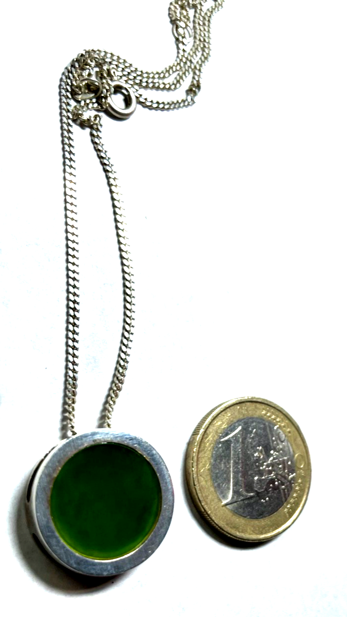 40 cm 925 Sterling Panzerkette + vintage grüne Jade Anhänger Purismus top gepfl.4