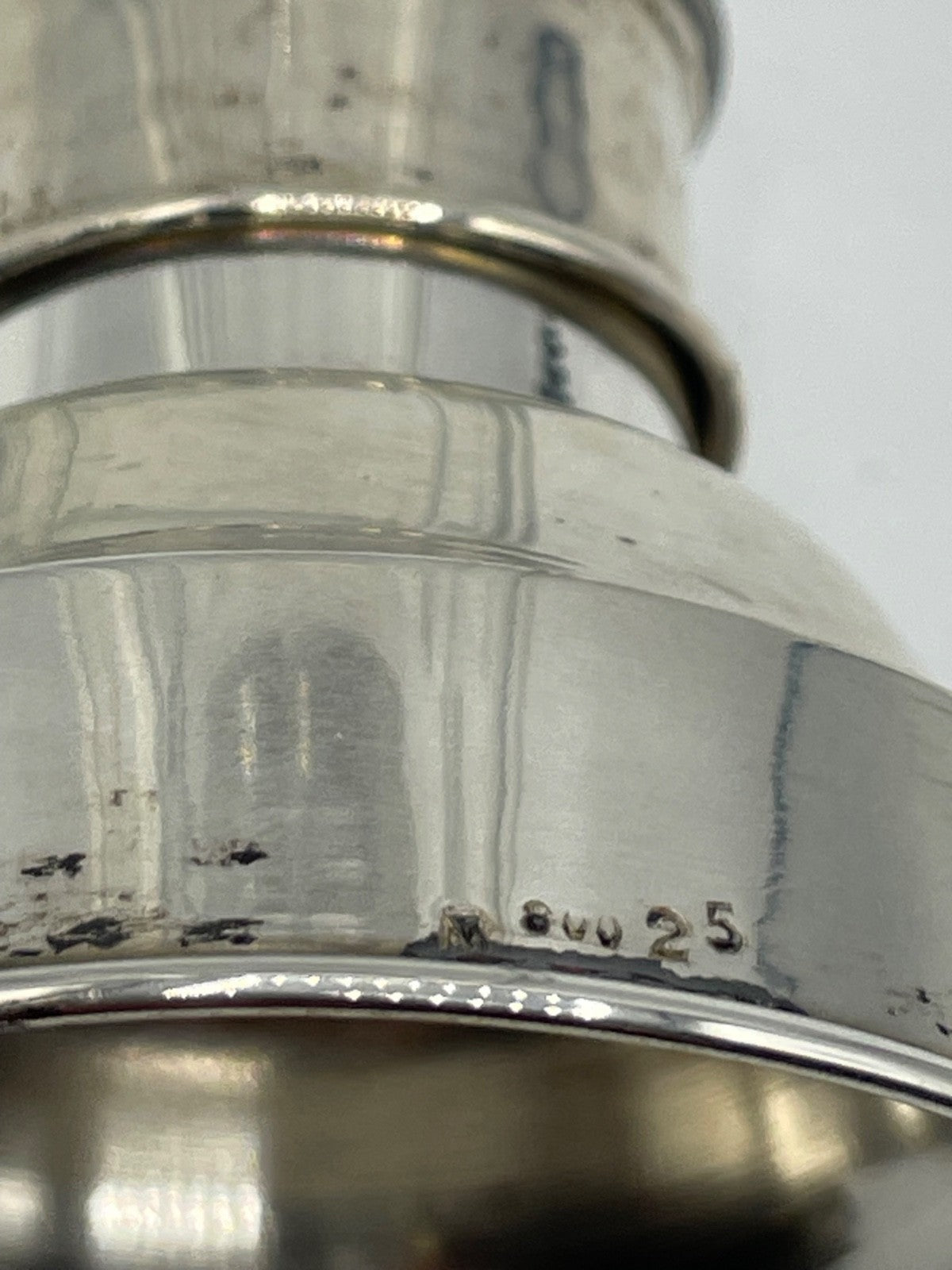 Antik Cocktail Shaker Kristallglas 800er Silber Rand und Deckel Topzustand10
