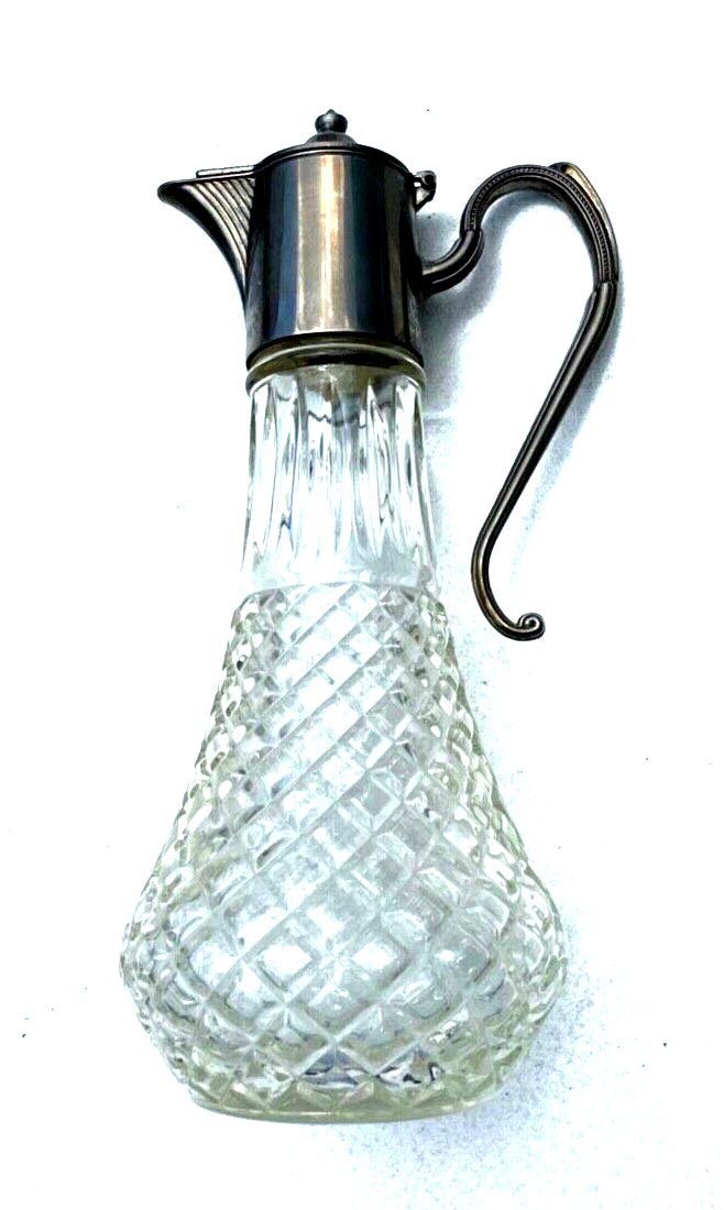 Antik große dekorative Pressglas Karaffe Zinn Montur England um 1920 H 29,5 cm1