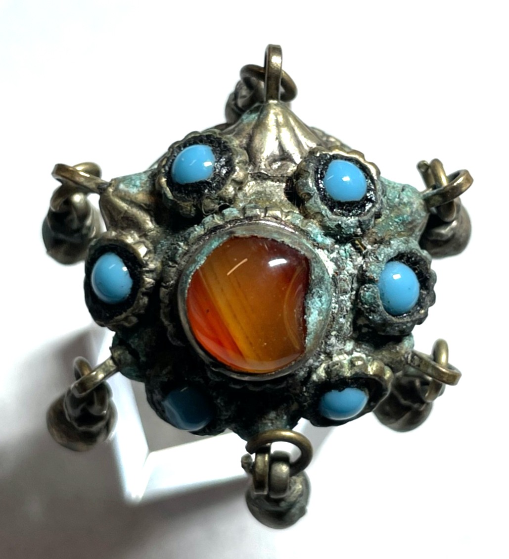 Antik Berber Schmuck prächtiger Ring Handarbeit Achat Türkis Patina Ø 17mm RG 544