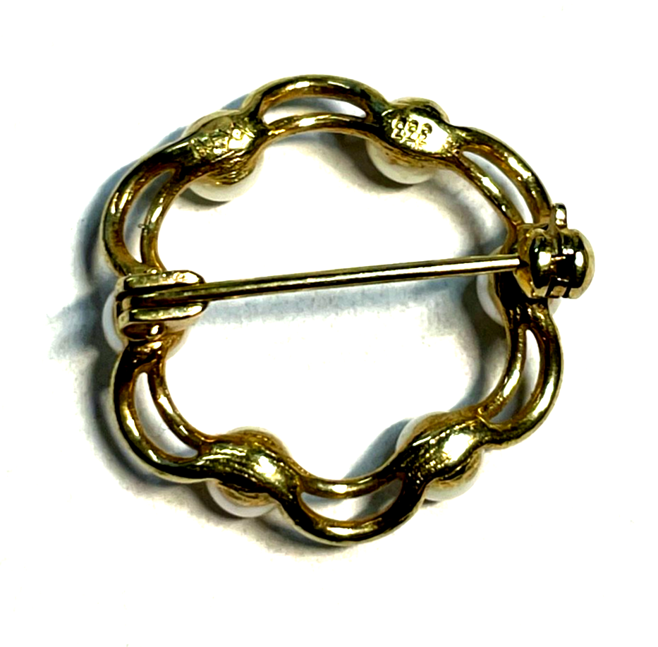 333 Gold 8 K Gelbgold runde klassische Brosche Anstecknadel mit 6 x Akoya Perle4