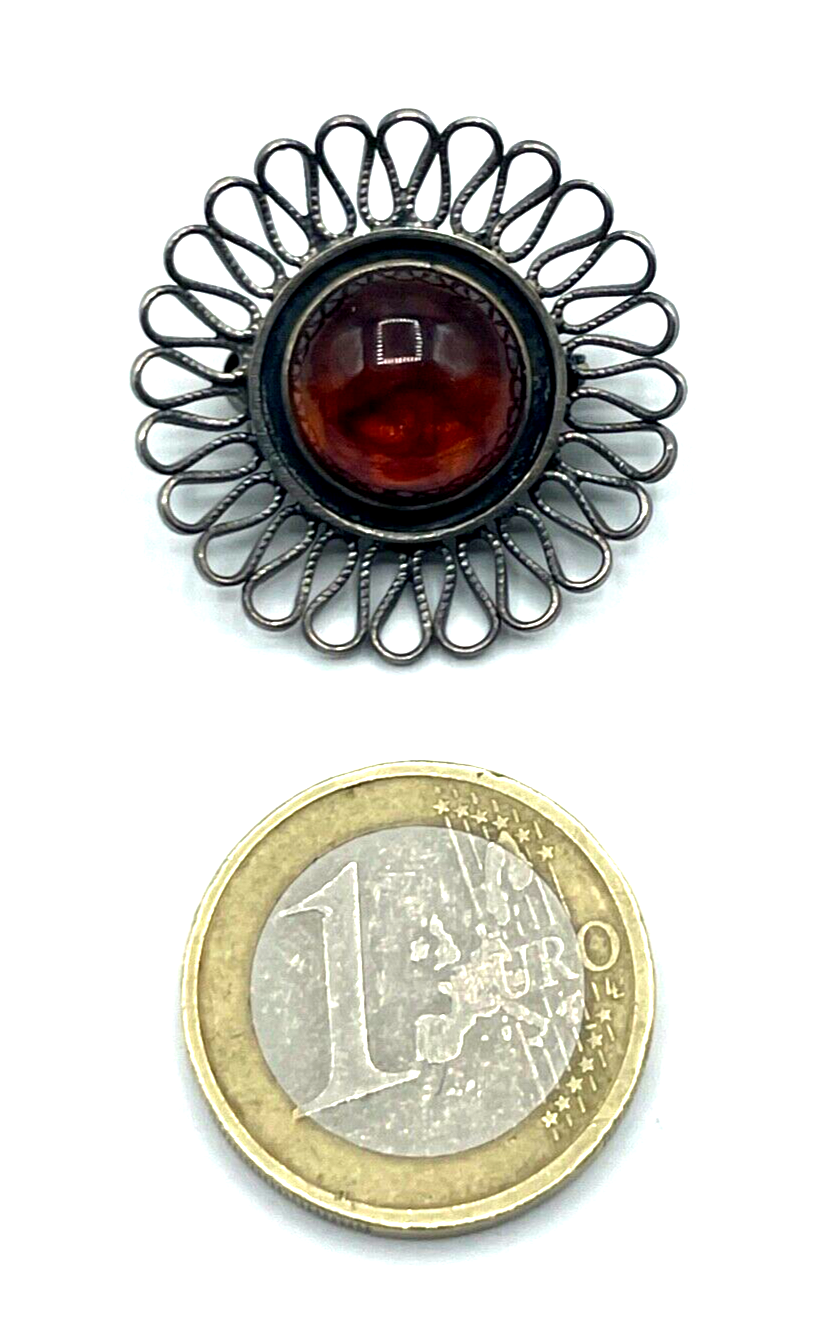 Vintage Silber Brosche Designer Anstecknadel Bernstein Cabochon apartes Modell2
