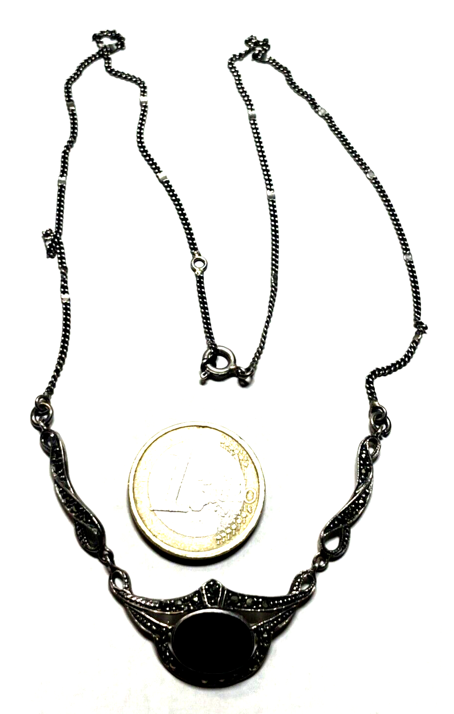 925 Sterling Silber Kette Collier Onyx Markasit im Antikstil Handarbeit apart6