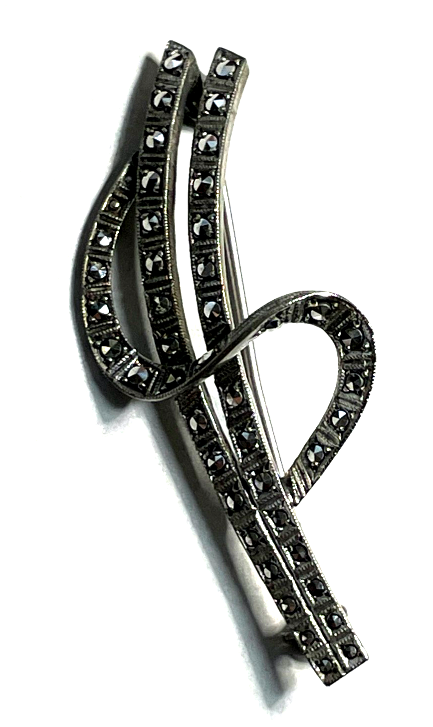 Elegante 835 Silber Brosche Markasit original antik Handarbeit Art Deco Design6
