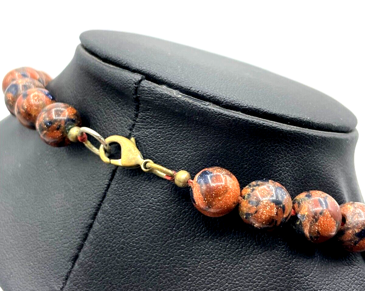 Kugelkette Collier Turmalin Tigerauge Edelstein L 45,5 cm Ø 10 mm wie Goldfluss3