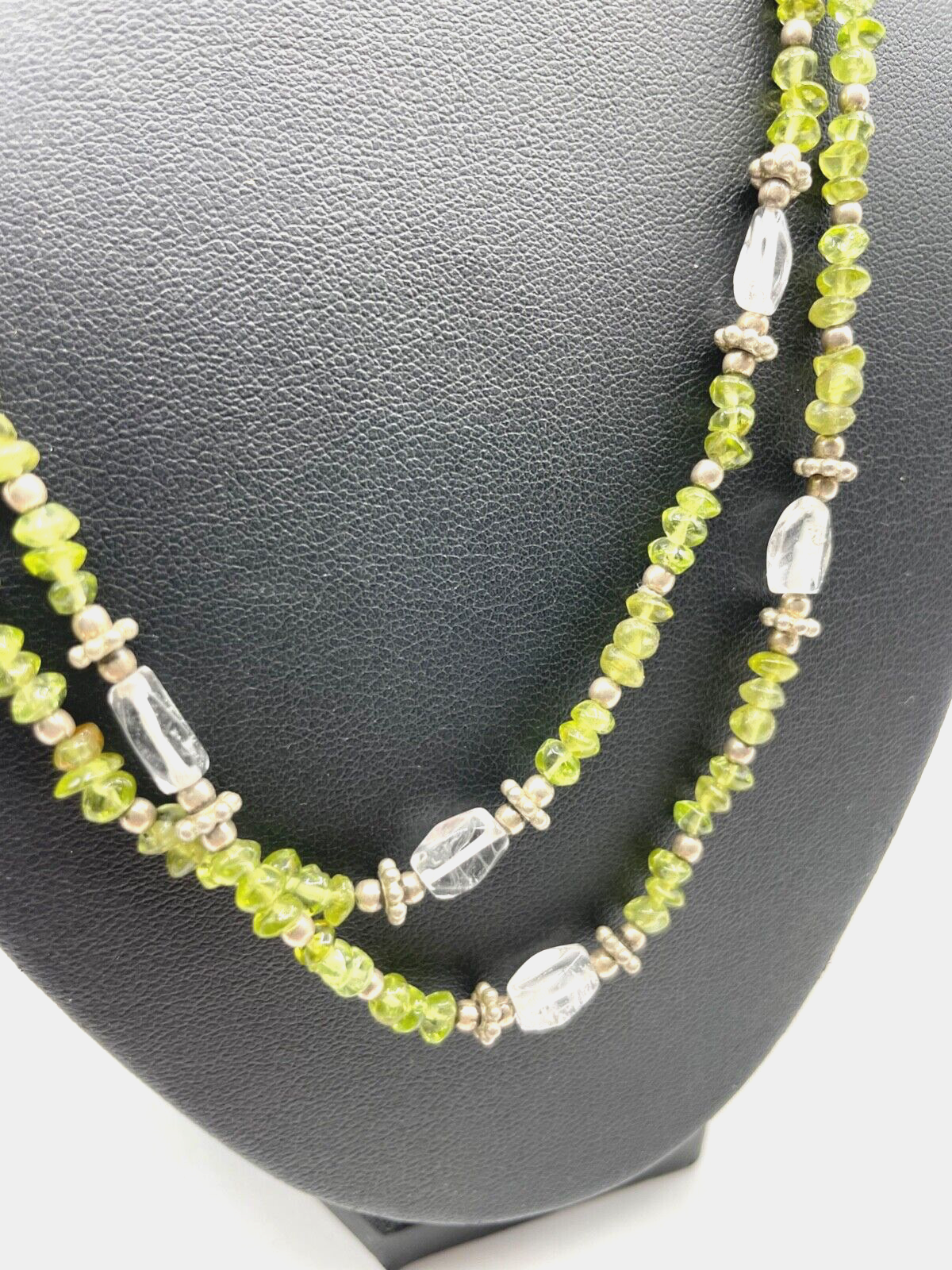 Edelstein Mix Kette Collier 2 reihig Peridot + Bergkristall + 925 Silber neuw.5