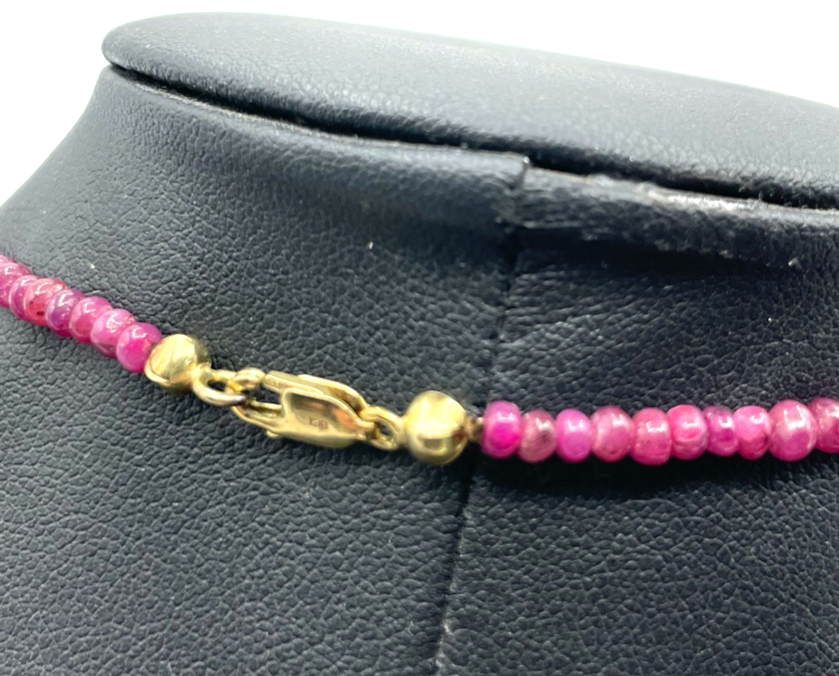 Rubin Kugel Kette Collier mit 585 Gold Karabiner L 45 cm Verlauf sehr gepflegt2