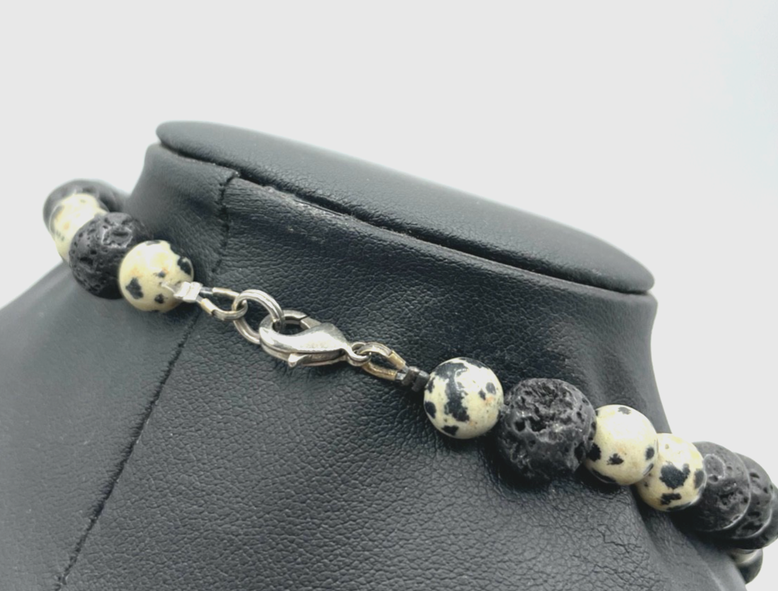 Vintage Howlith Perlen + schwarze Lava Kugelkette L 50 cm Ø ca. 10 mm gepflegt1