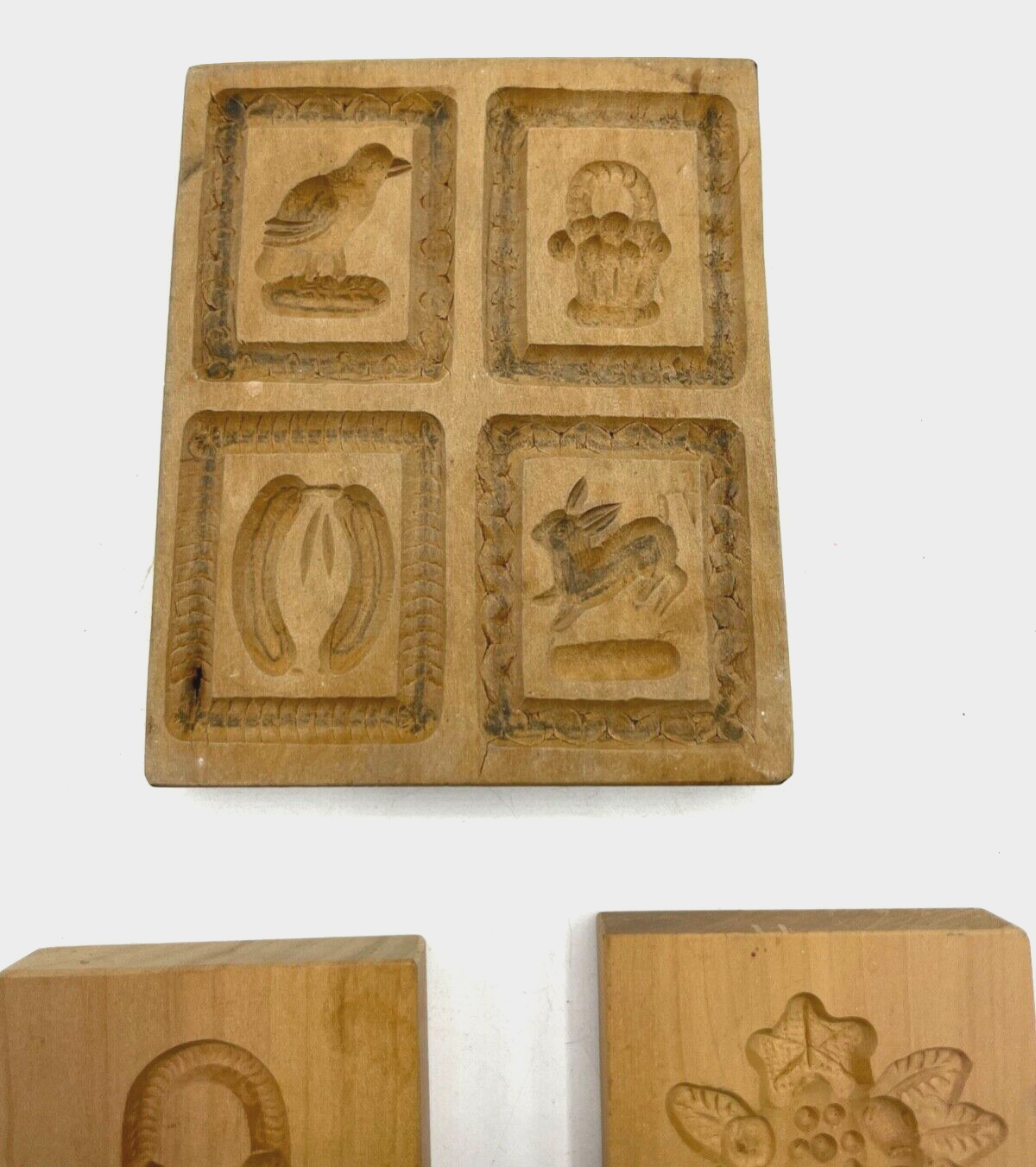 4x kl. Holzmodel Springerle Model Backmodel Holz Handarbeit diverse Motive Rose1