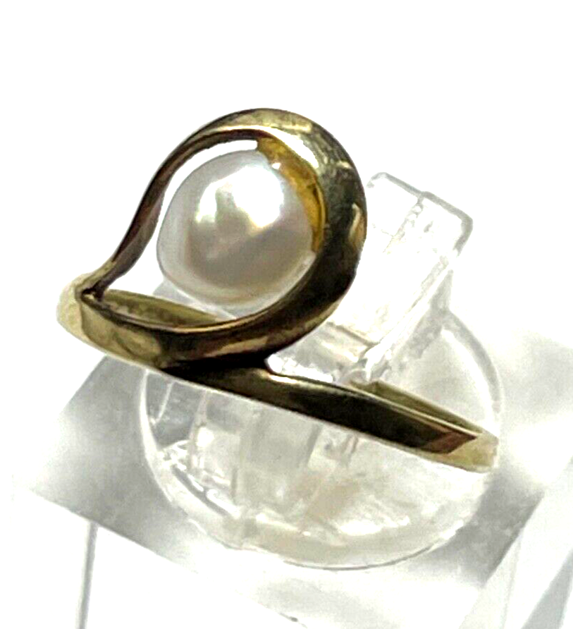 Solider 585 Gold 14 K Ring 16 mm RG 51 mit weißer Perle Juwelier gepflegt3