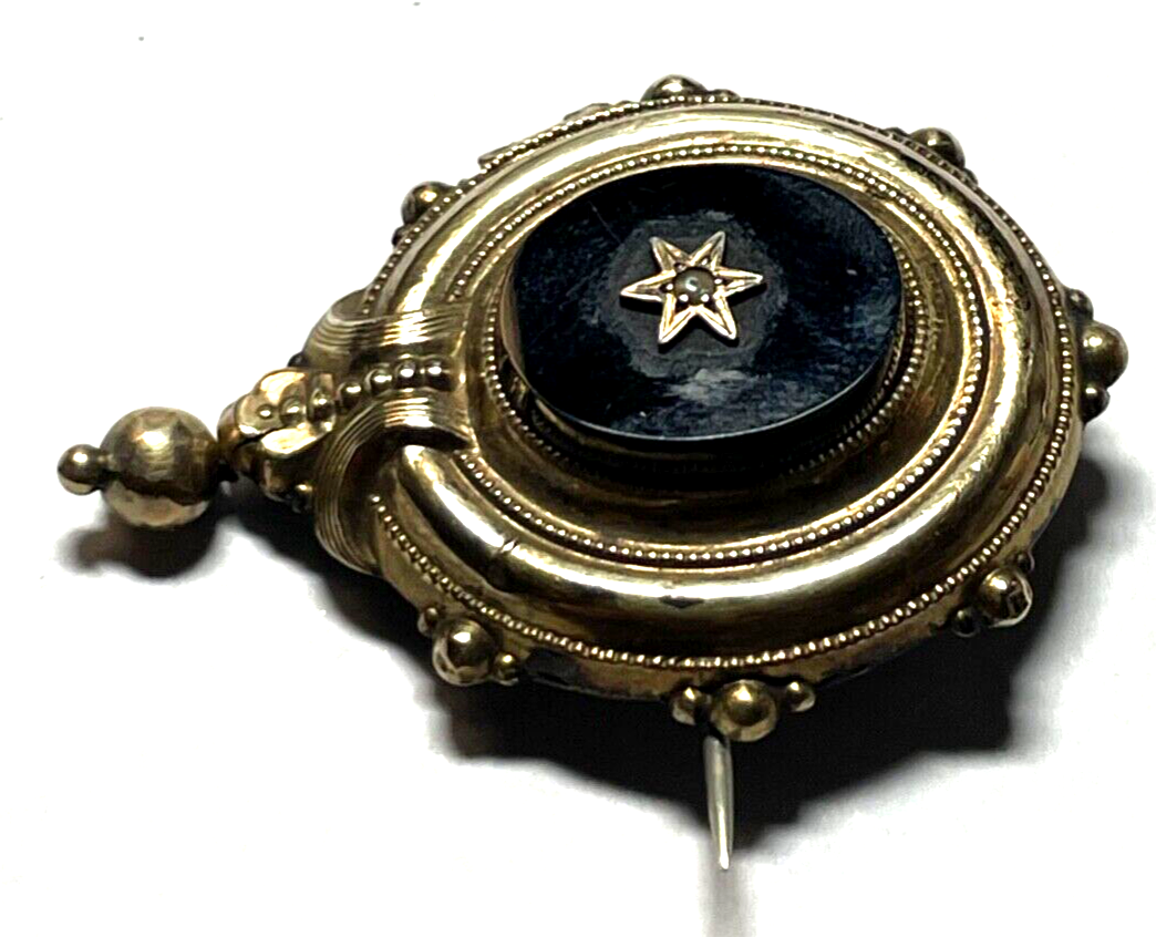 Antik Biedermeier Brosche Anstecknadel Schaumgold L 46 mm B 34 mm T 10 mm gepfl.3