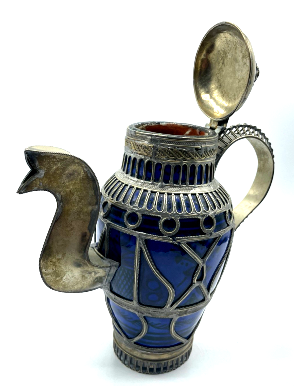 Dachbodenfund orientalische antik Kanne Keramik + versilberte Montur Handarbeit13