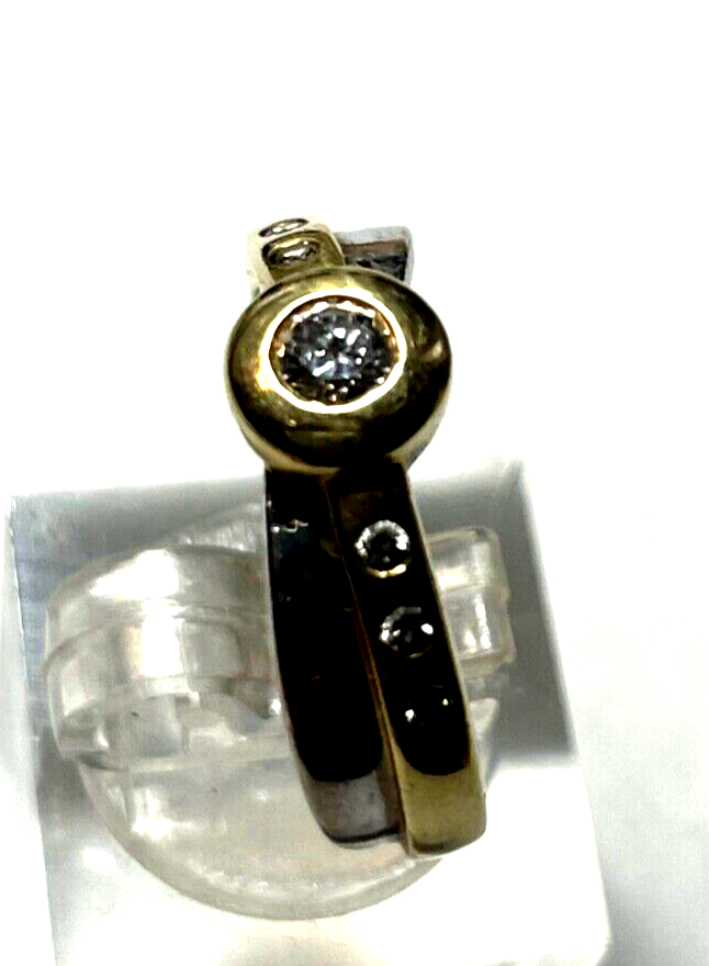 Massiver 585 Gold 14 K bicolor Ring 7 Brillanten Juwelier 5,22 Gr. RG 54 gepfl.5