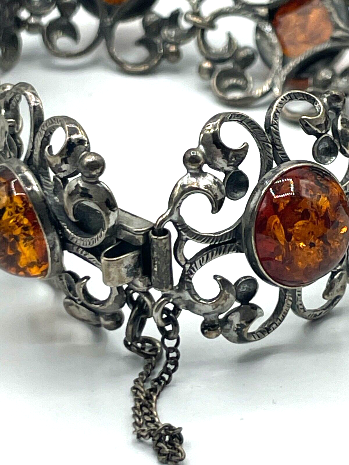 Stattliches altes Georg Kramer Fischland Armband 925 Silber + Bernstein7
