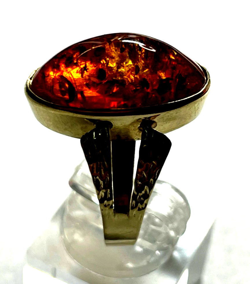 Vintage wunderschöner 333 Gold 8K Ring Bernstein Cabochon Ø 18 mm RG 57 Juwelier3
