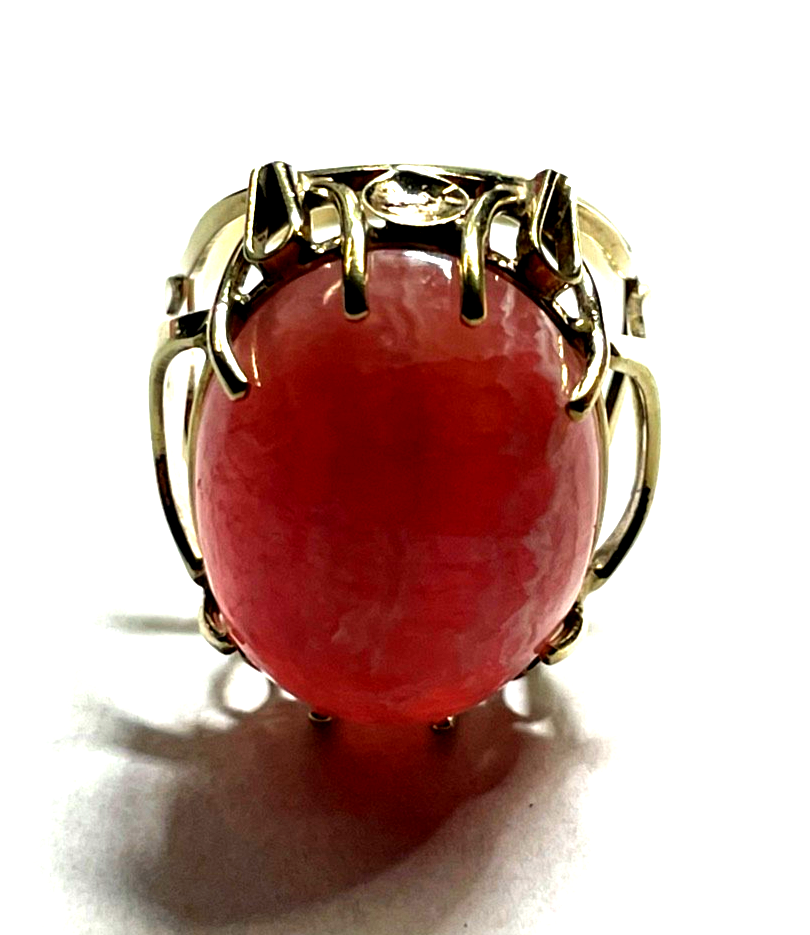 Vintage 333 Gold 8 K Ring gr. Rhodochrosit Cabochon Ø 17 mm RG 54 Juwelier5