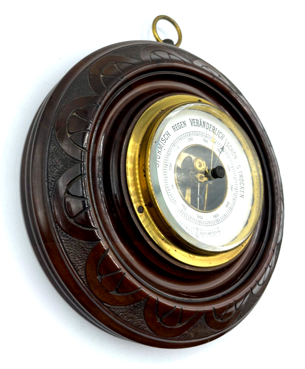 Antik Barometer um 1900-1910 funktioniert im Topzustand Ø 18 cm Holzrahmen3