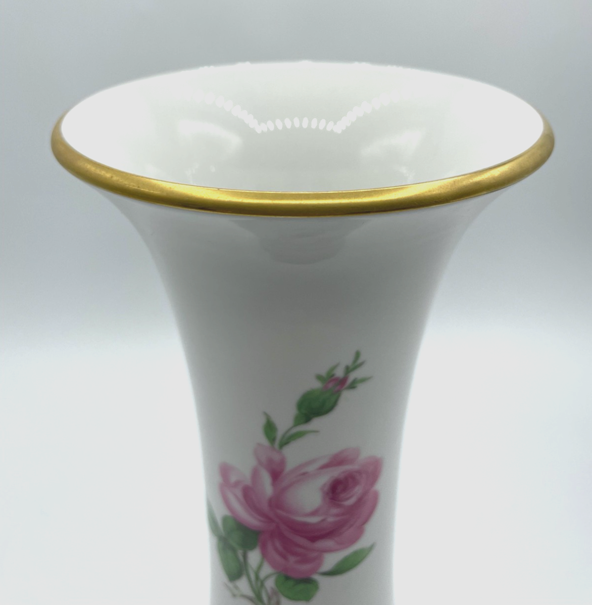 Antik Meissen hohe Porzellan Vase rote Rose Wildrose H 25,5 cm Trichtervase2
