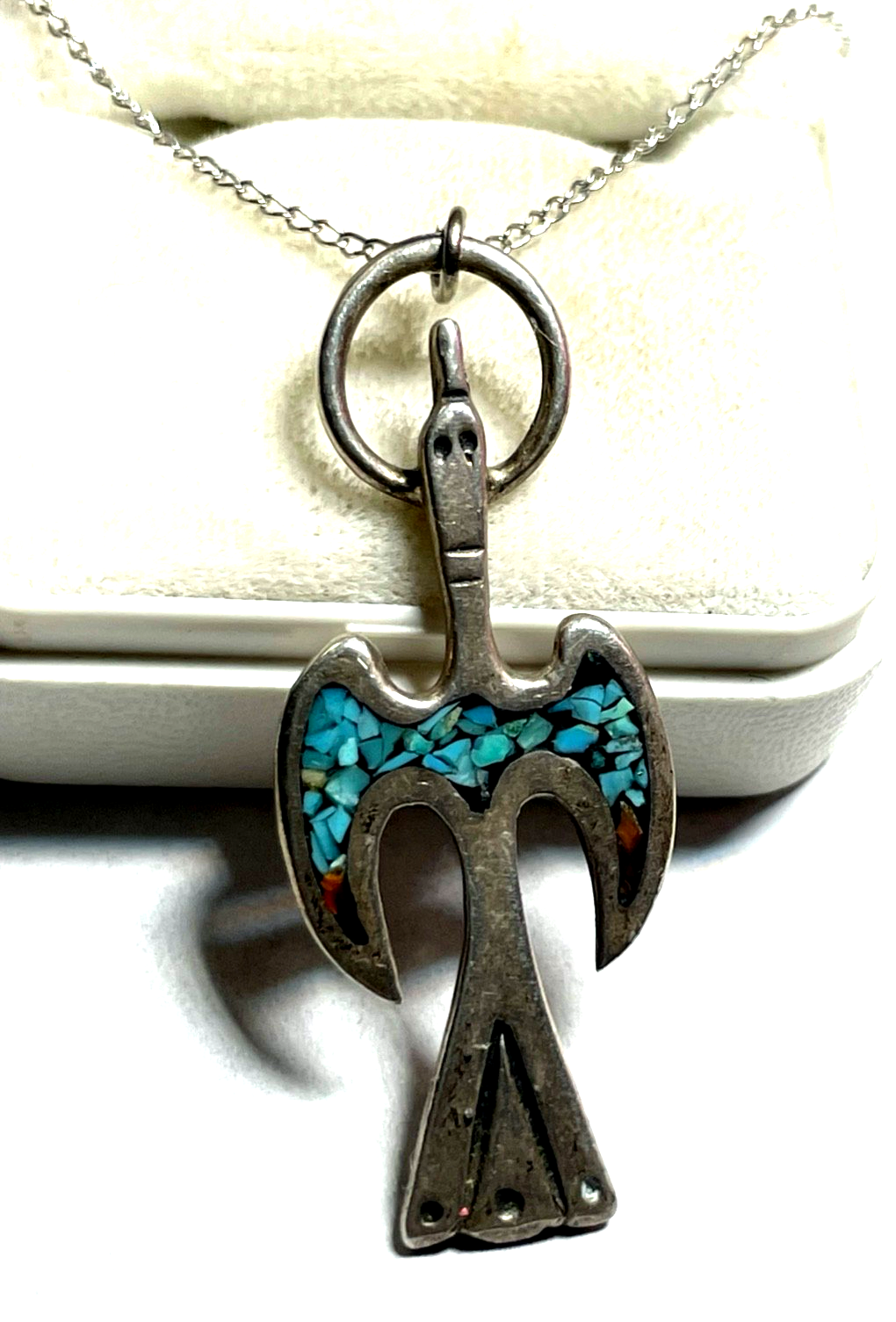 Vintage indianerschmuck Kette + Anhänger  925 Sterling + Türkis unisex L 47 cm1