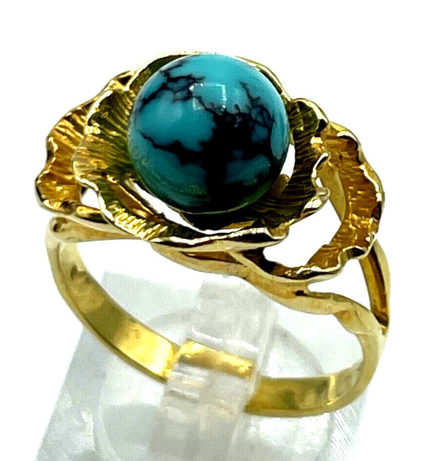 375 Gold 9 K Ring Türkis Perle sehr schöne Fassung Ø 19 mm RG 60 Juwelier solide0