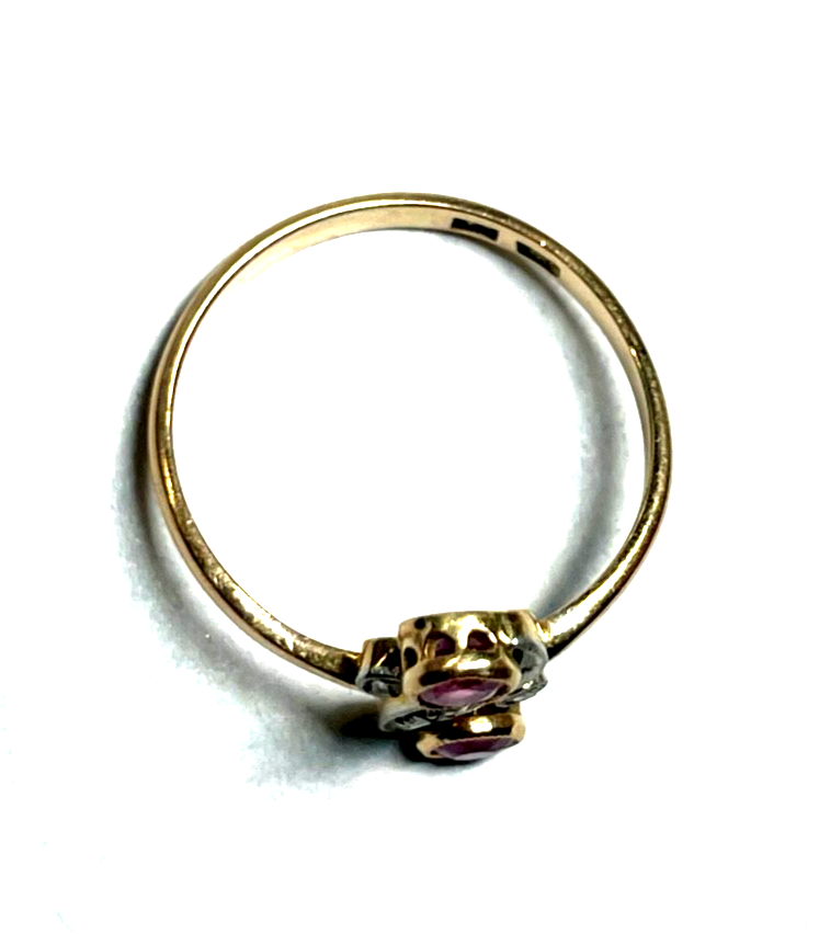 Aparter antik Roségold 585 Ring Rubin Diamant Rosen Ø 16,9 mm RG 53 Juwelier5