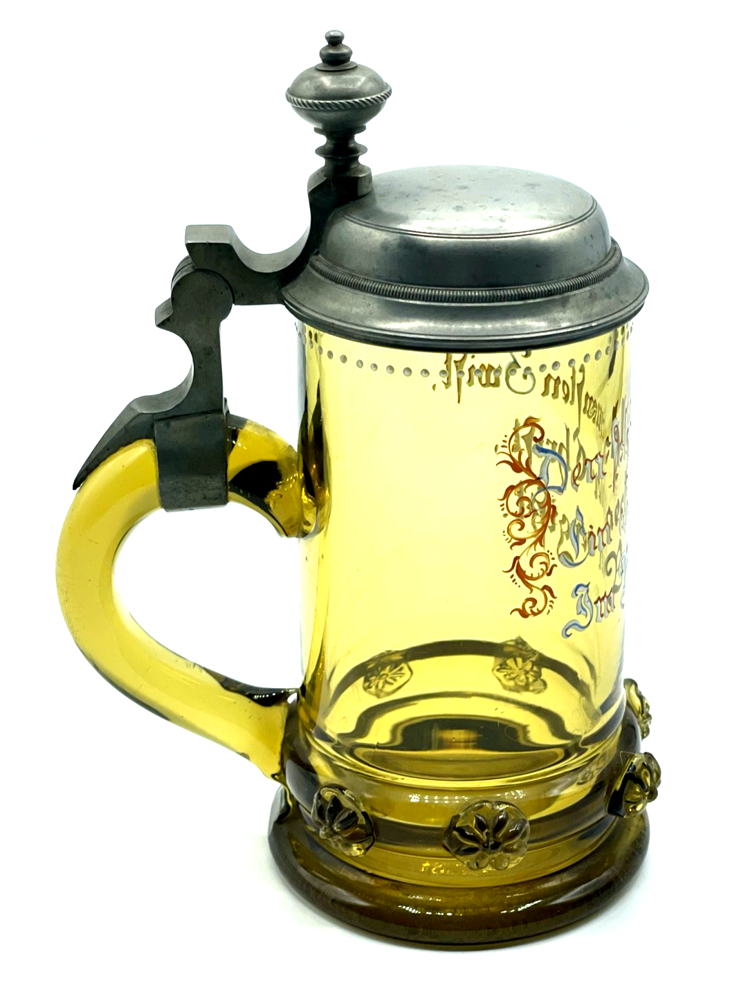 Damen Historismus Glaskrug Zinn Deckel Bierkrug Noppen Kaltemaille 0,25 Ltr.3