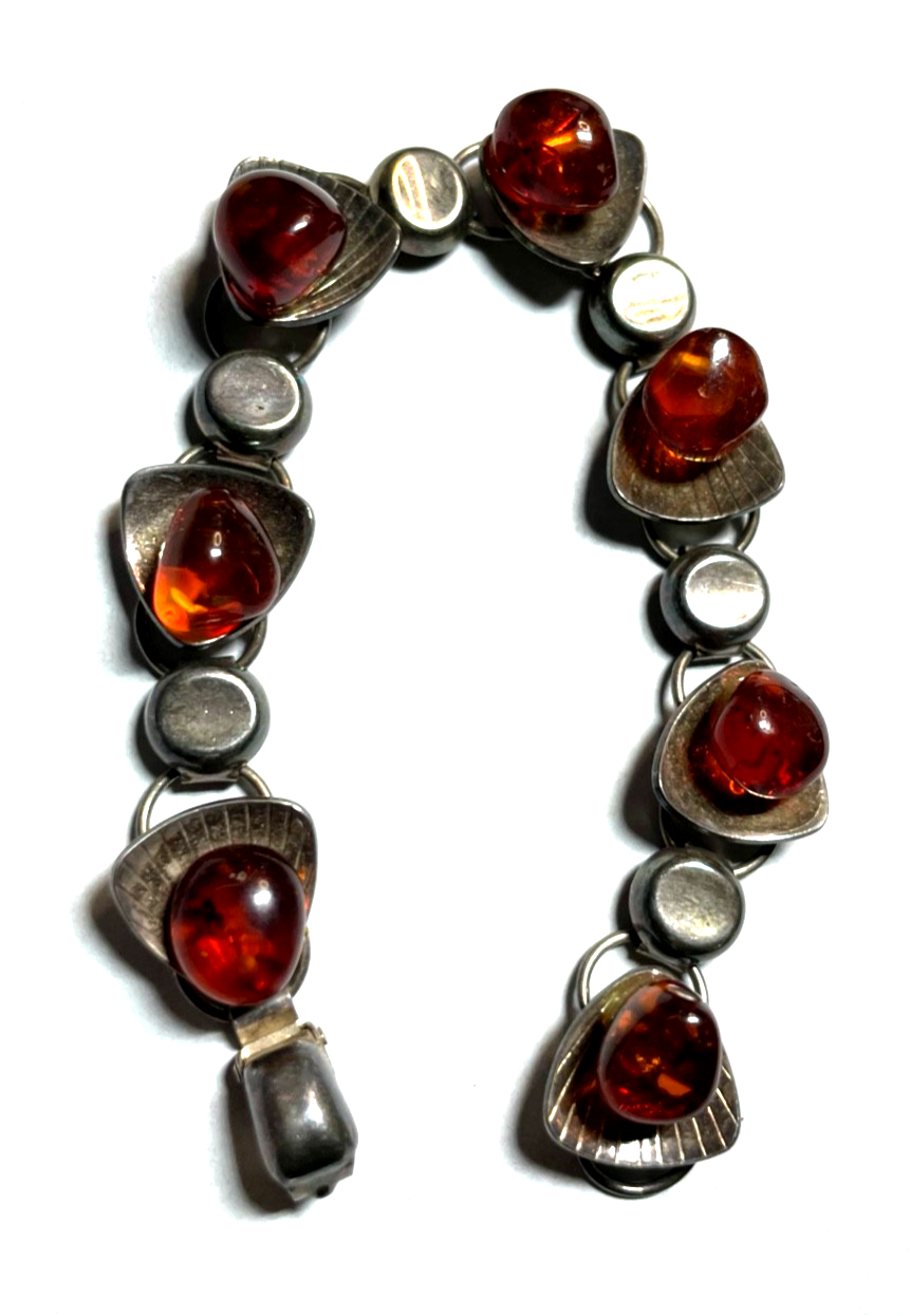 Stattliches altes EF Einer Fehrn Design Armband 830 Silber + Bernstein gepflegt2