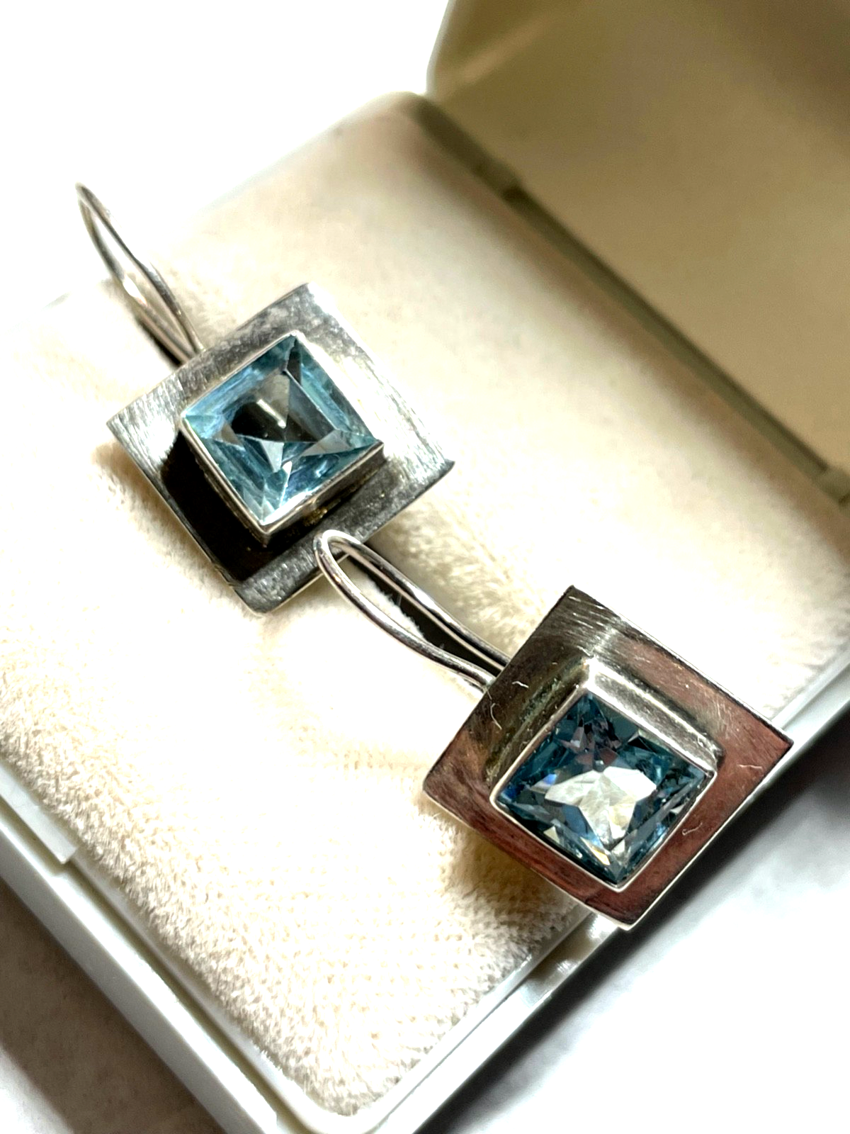 Moderne 925 Silber Ohrringe Ohrhänger mit echtem Blautopas L 25 B 12 mm gepflegt1