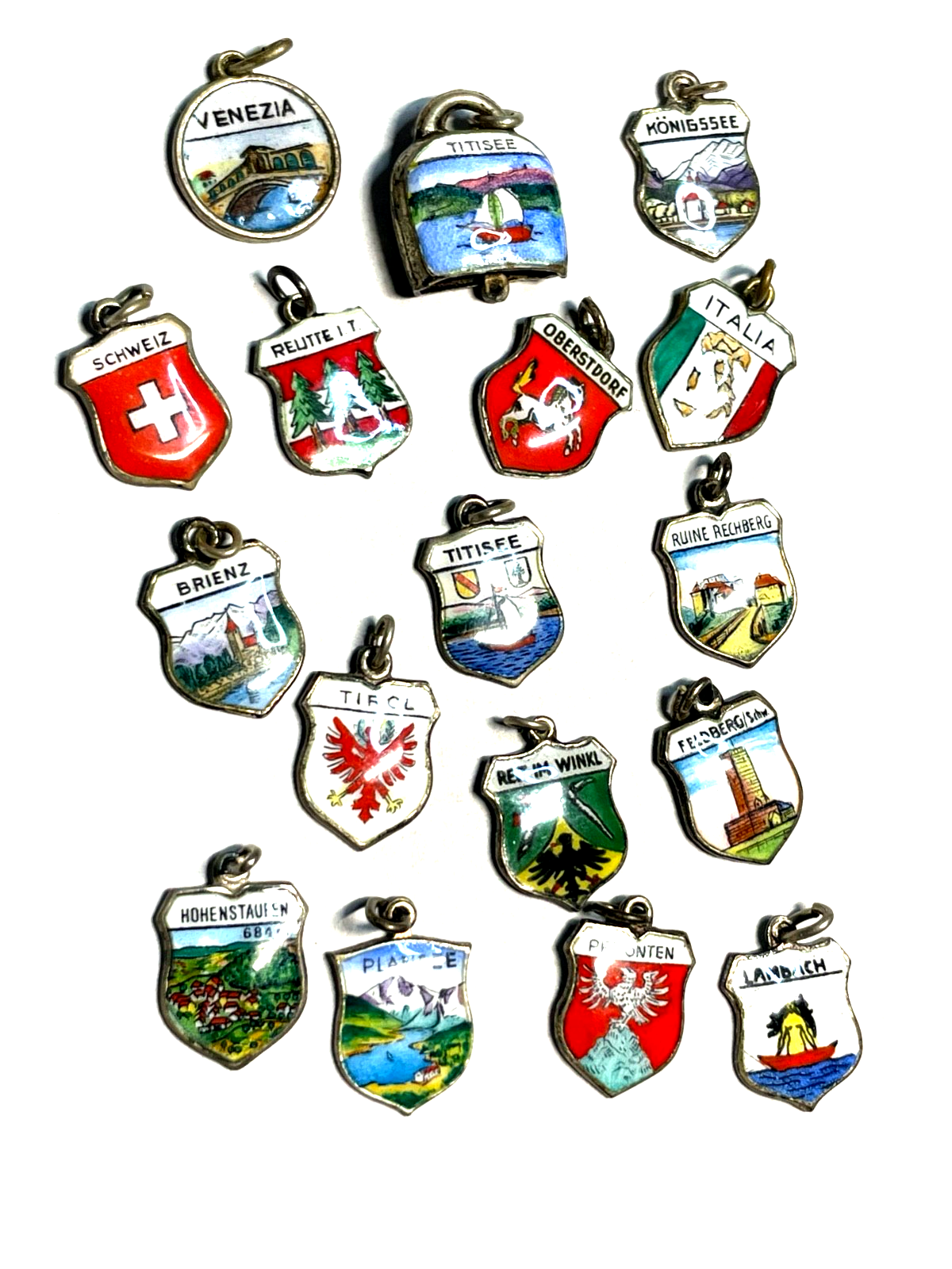 17 verschieden Stadtwappen Bettelarmband Anhänger Emaille Silber Reise Souvenir2