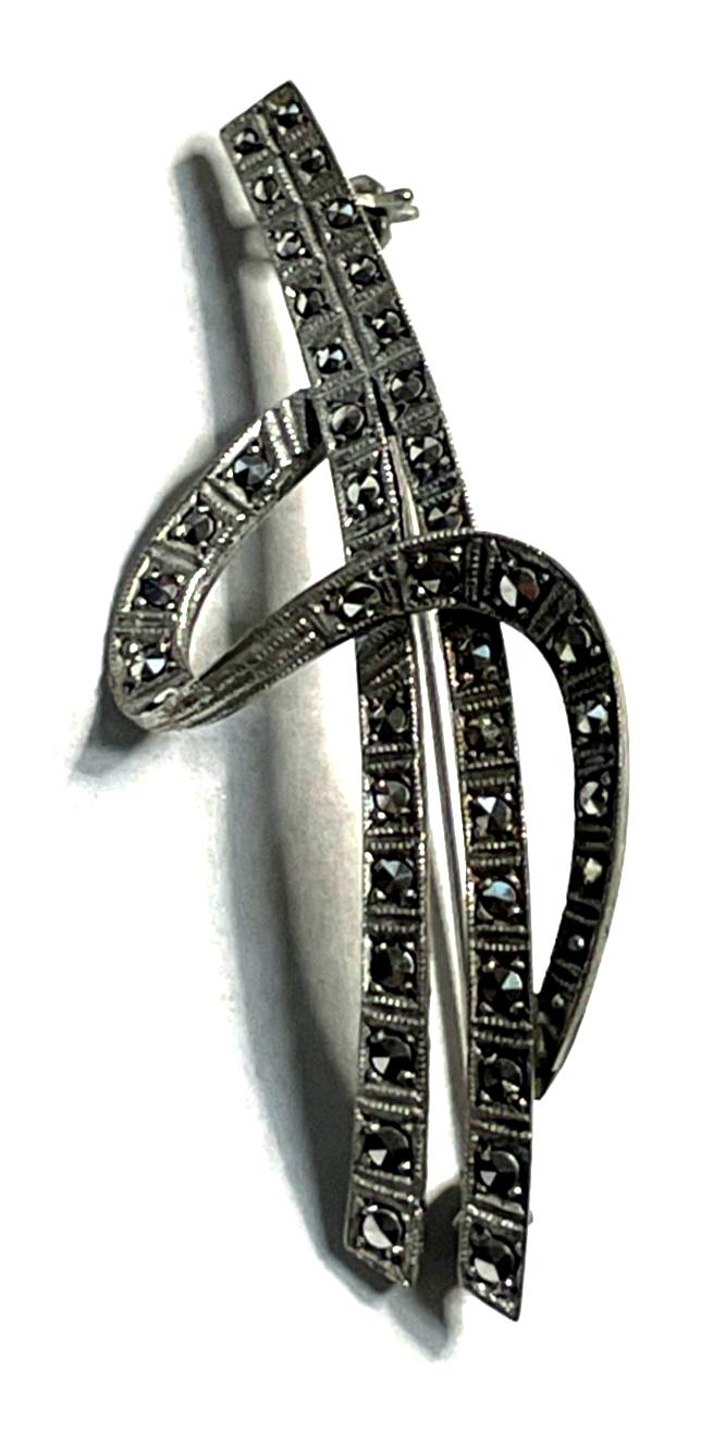 Elegante 835 Silber Brosche Markasit original antik Handarbeit Art Deco Design8