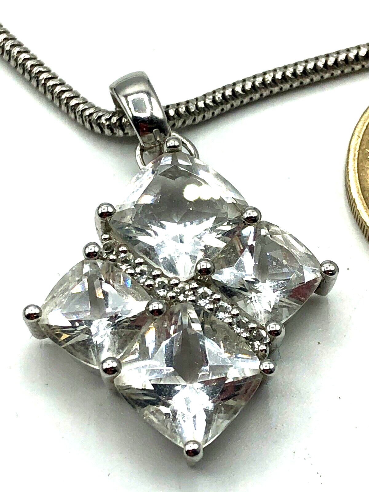 Gr. 925 Silber Clip Anhänger Bergkristall + Silber Schlangenkette Magnet Kugel2