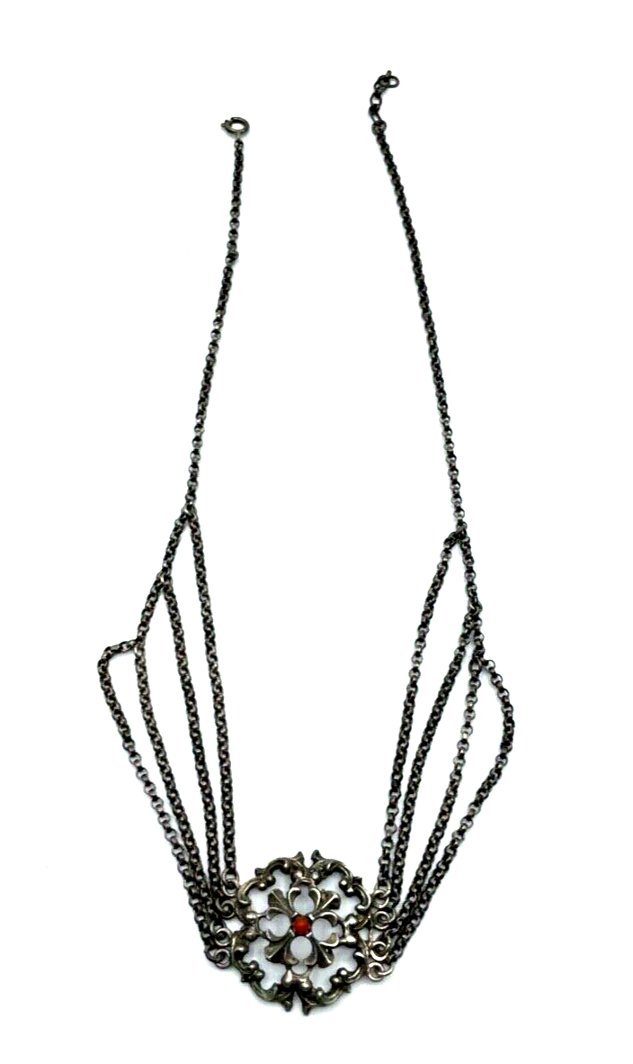 Antik 800 Silber Kropfkette Koralle Trachtenschmuck Halskette Collier Landhaus0