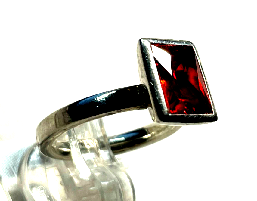 LUMANI moderner solider 925 Silber Ring orange-rot Farbstein Ø 17 mm RG 544