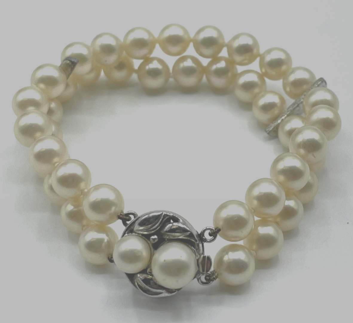 Zweireihiges Mallorca Perlen Armband mit 925 Silber Schliesse gepfl. L 17,5 cm7