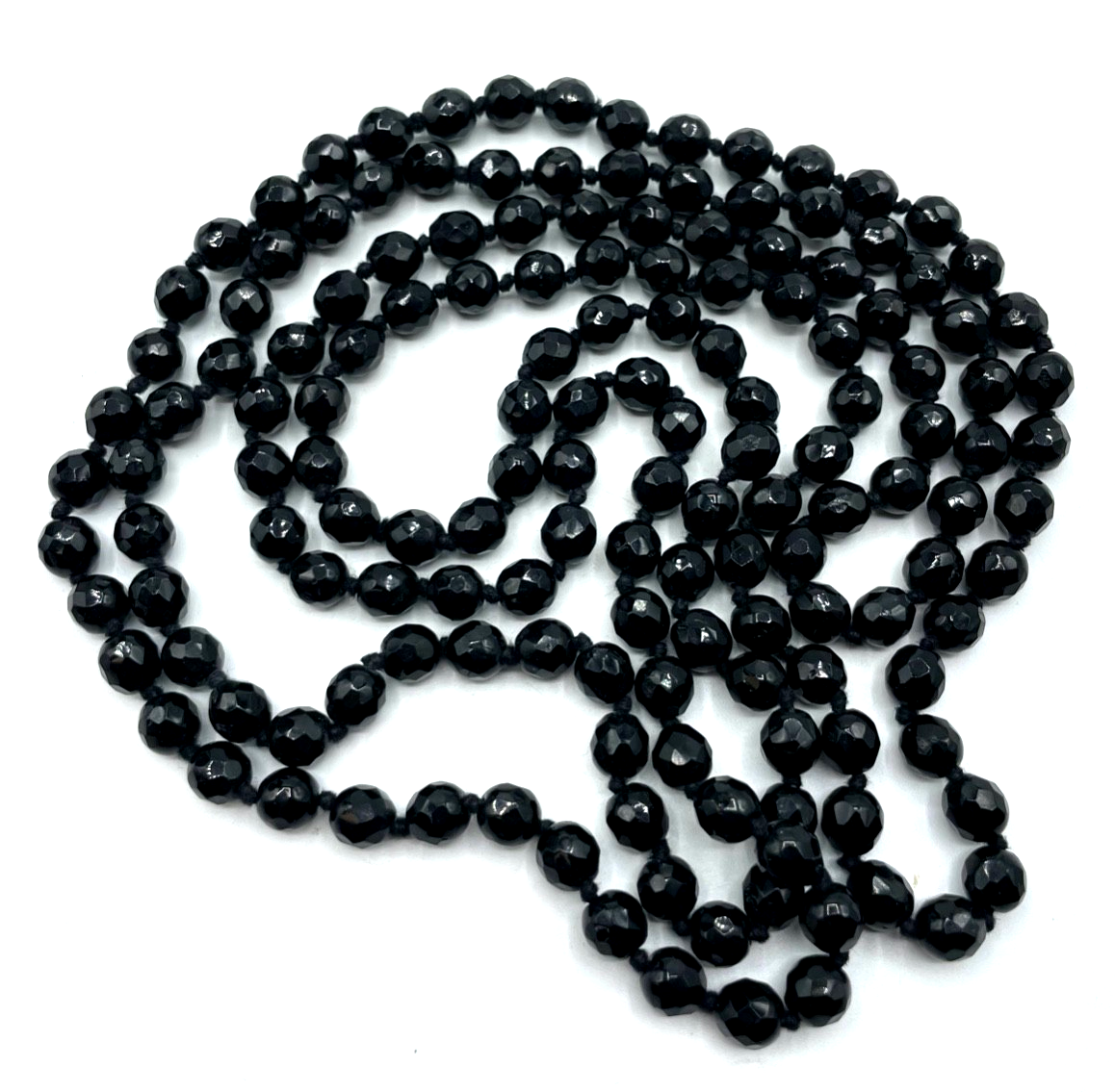 156 cm schwarze Glasperlen Kette Charleston Kette 20erJ Trauerschmuck geknotet1