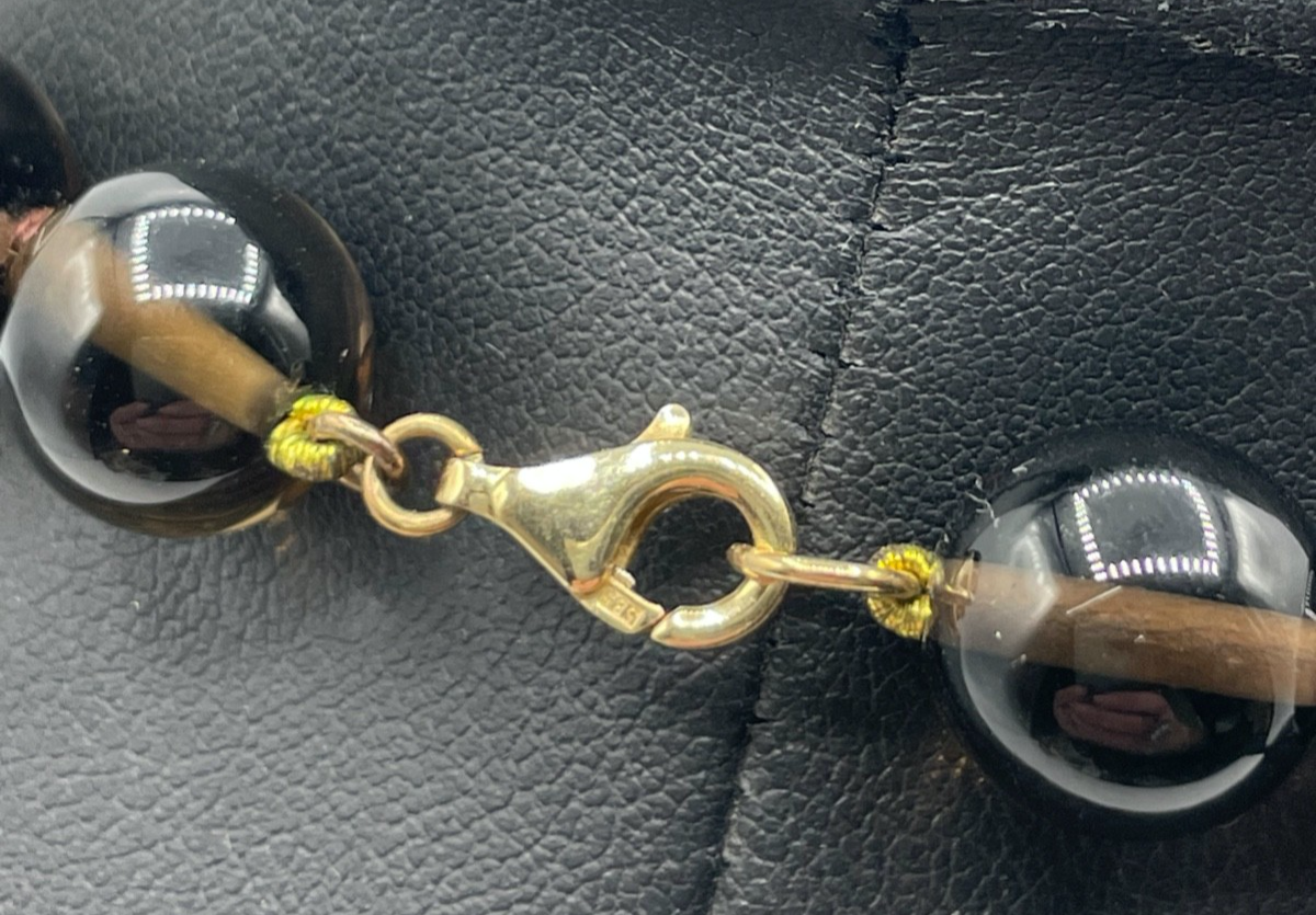 Rauchquarz Kugel Kette Collier mit 585 Gold Karabiner L 45 cm Ø 11 mm wie neu2