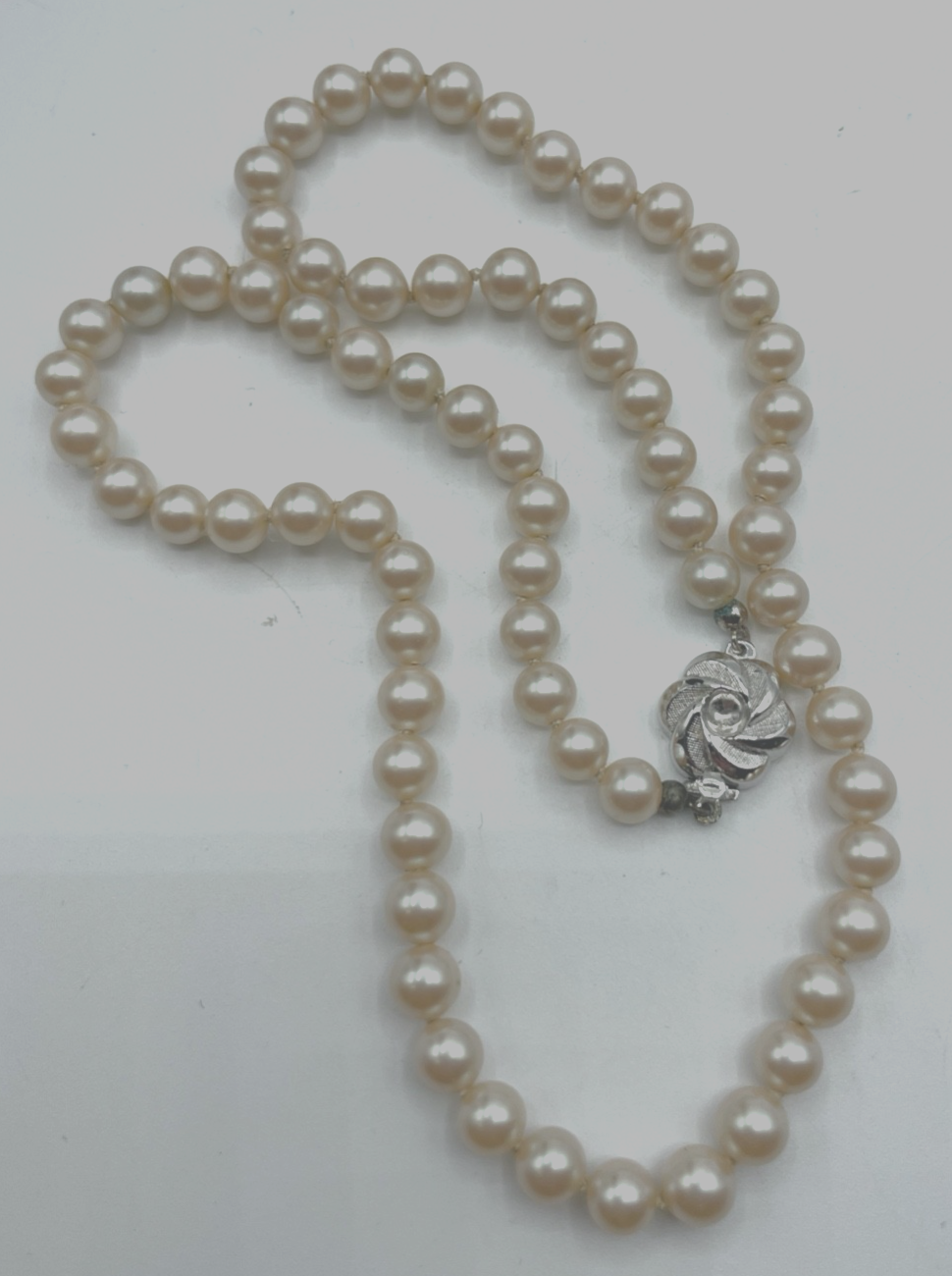 Vintage echte Zuchtperlen Kette Perlenkette 835 Silber Kastenschliesse geknüpft5