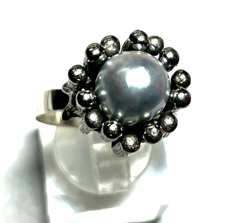 Brutalist  vintage 835 Silberring mit Tahiti Perle Unikat Ø 18 mm RG 57 gepflegt2