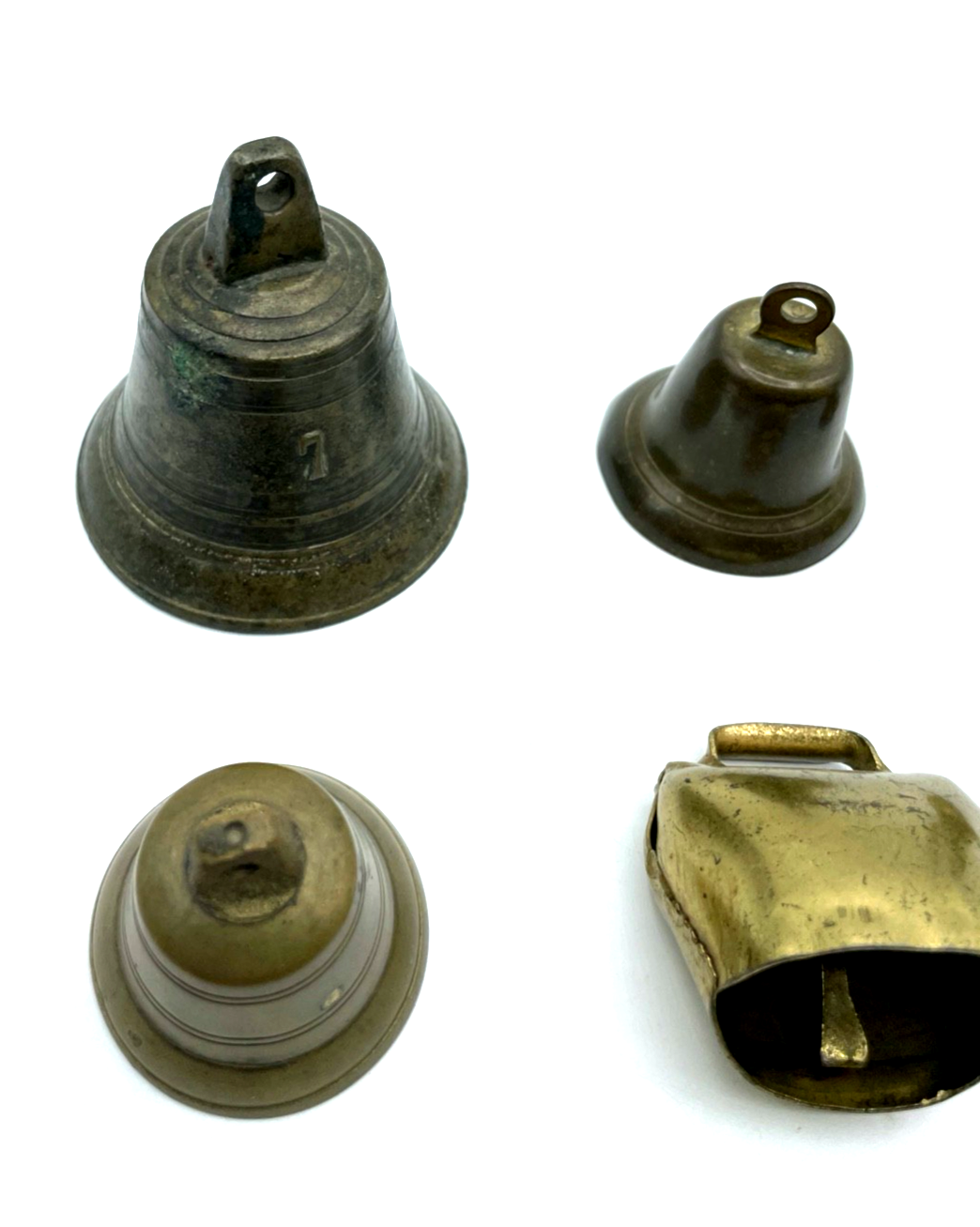 Vintage Konvolut 5 kleine Glocken aus Bronze und Messing gepflegt Dachbodenfund2