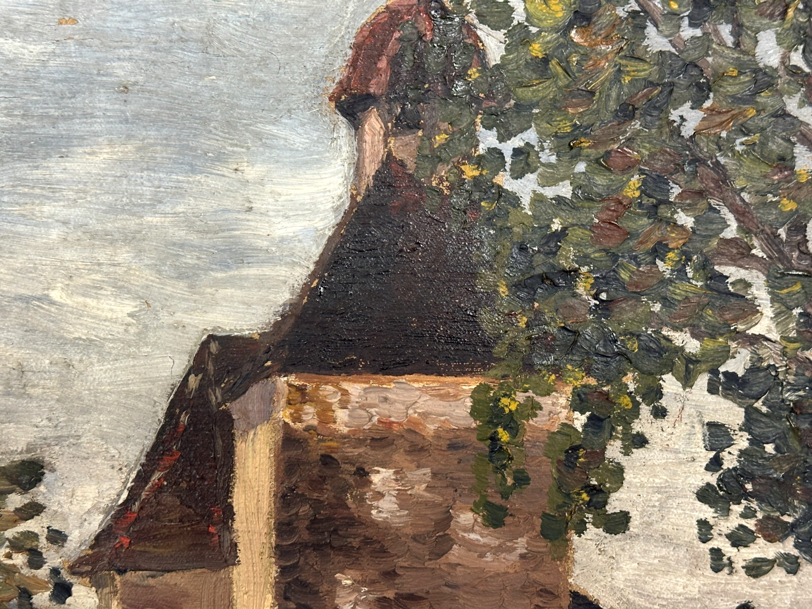 Öl auf Leinwand - Impressionismus - Kirche mit Zwiebelturm - gerahmt unsigniert2