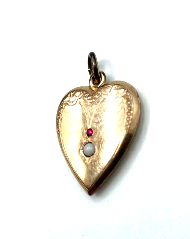 Antik Herz Anhänger Golddouble roter Farbstein + Opal um 1880 - 1900 Rotgold3
