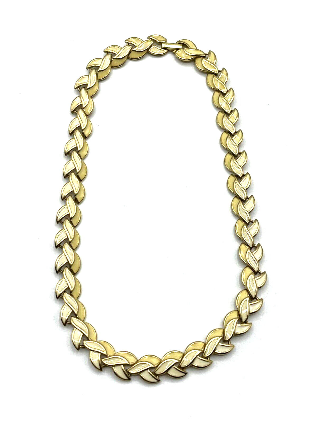 Real vintage 80er Jahre Collier Emaille in Cremé Gold Beige vergoldet wie neu0