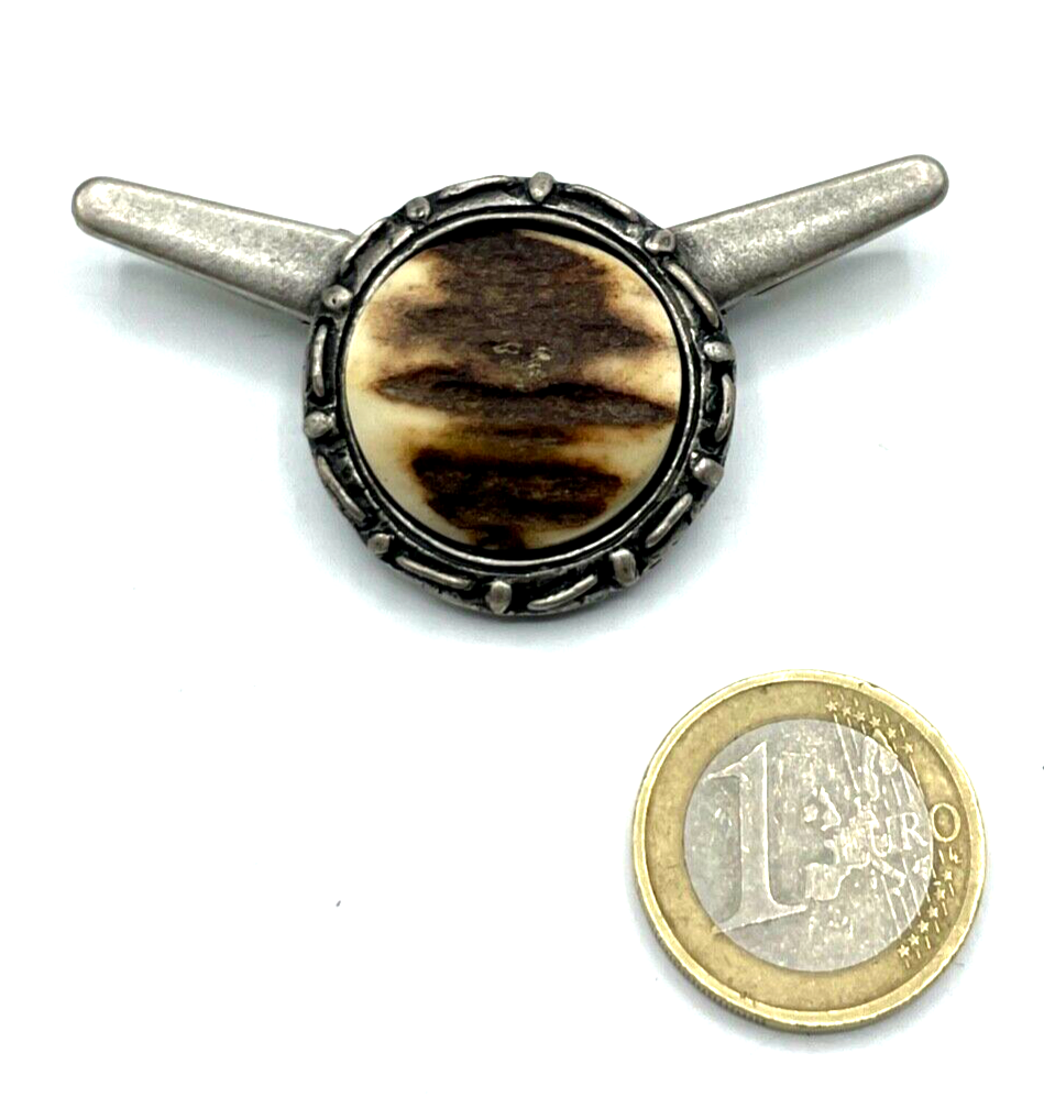 Vintage Modeschmuck Tracht Landhaus Kragenclip Kragenklammer Horn Einlage unisex2