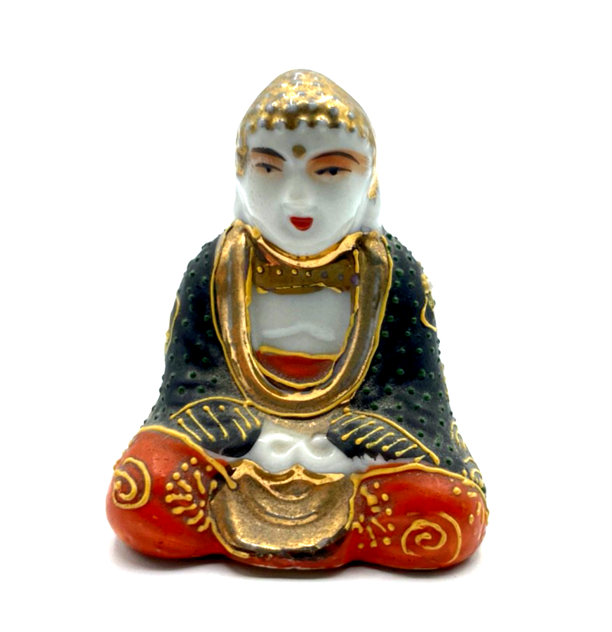 Antik Satsuma Porzellan Buddha Hankoka Moriage Handbemalt Japan um 1900 / 19200